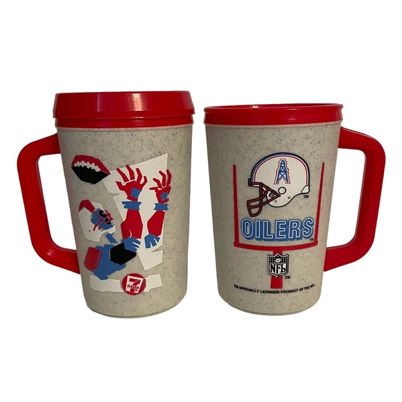 Vintage Aladdin NFL 7-Eleven Houston Oiler Travel Mugs Set of 2 - Picture 1 of 4